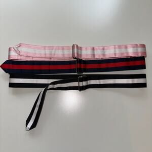 Ribbon Belts Lot of Three  41" x 1.5" Multicolor Stripes Preppy Unisex Golf Lake